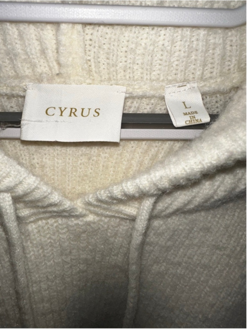 Cyrus Cream Hooded Sweater Women's Large Ribbed Knit Pullover Soft Cozy Neutral - Picture 10 of 11